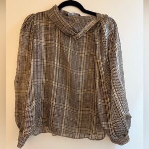 Zara Plaid Blouse in Black and Cream